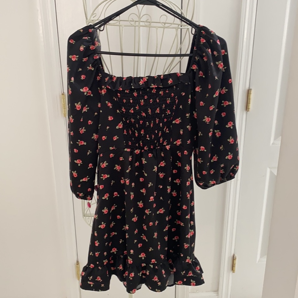 NWT! Forever 21 Satin Rose Corset Style Puff Sleeve Mini Dress - Picture 8 of 11